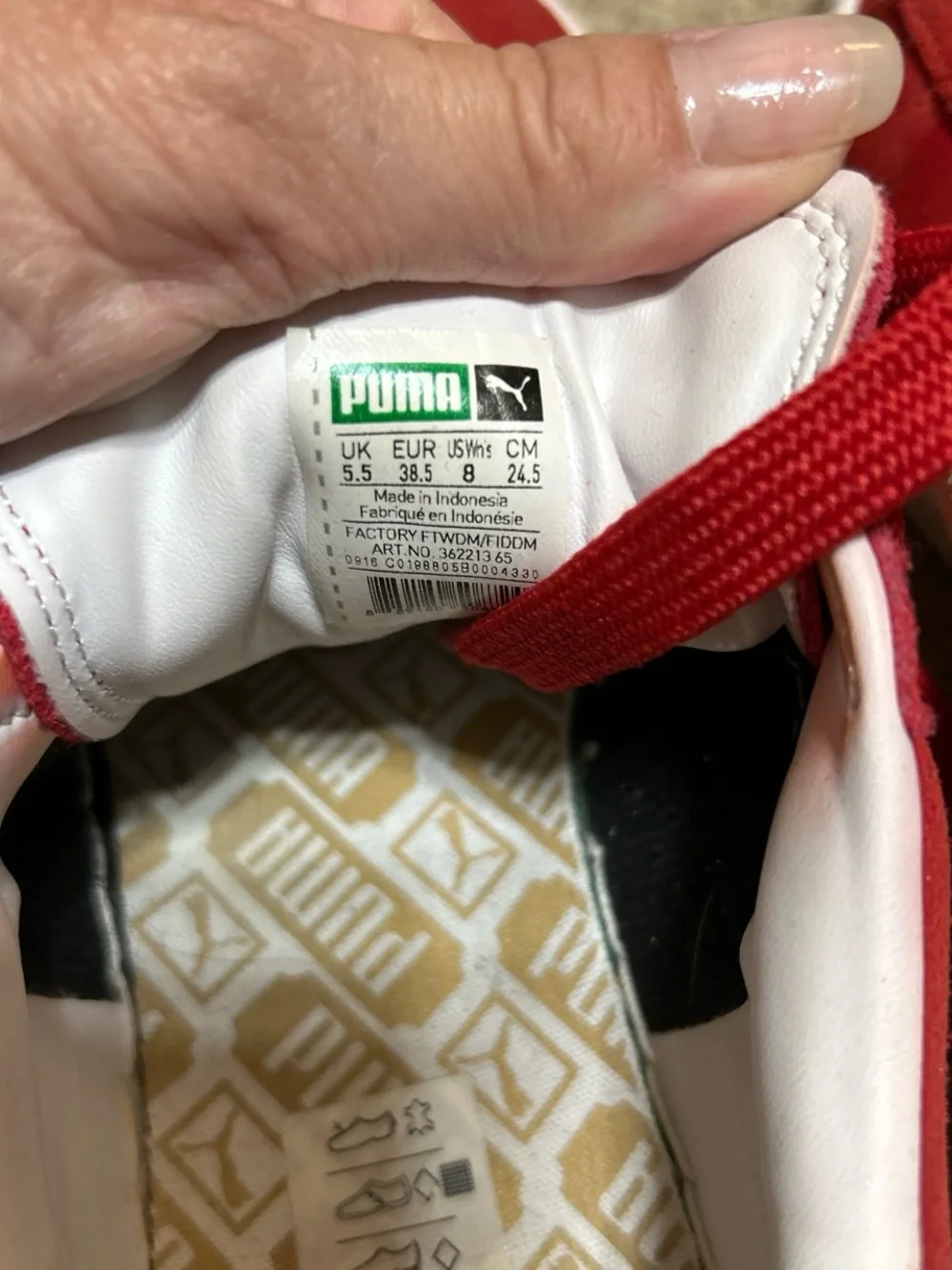 Puma Red and White Low-Top Sneakers with Gold Logo Accent